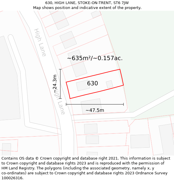 630, HIGH LANE, STOKE-ON-TRENT, ST6 7JW: Plot and title map