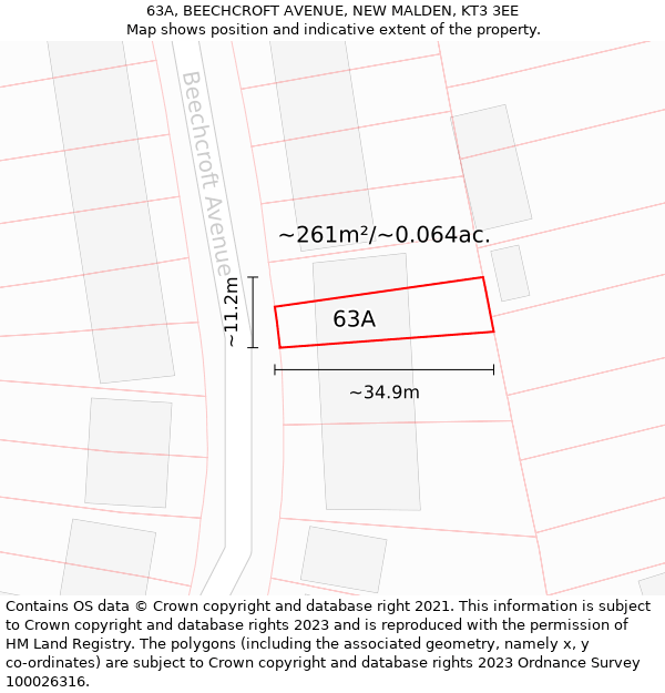 63A, BEECHCROFT AVENUE, NEW MALDEN, KT3 3EE: Plot and title map