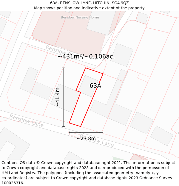 63A, BENSLOW LANE, HITCHIN, SG4 9QZ: Plot and title map