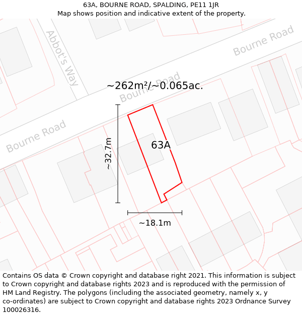 63A, BOURNE ROAD, SPALDING, PE11 1JR: Plot and title map