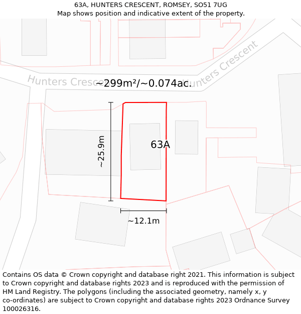 63A, HUNTERS CRESCENT, ROMSEY, SO51 7UG: Plot and title map