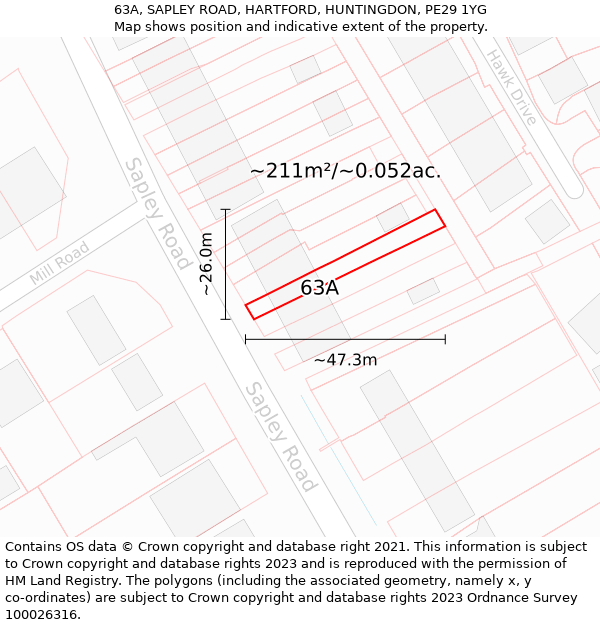 63A, SAPLEY ROAD, HARTFORD, HUNTINGDON, PE29 1YG: Plot and title map