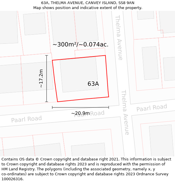 63A, THELMA AVENUE, CANVEY ISLAND, SS8 9AN: Plot and title map