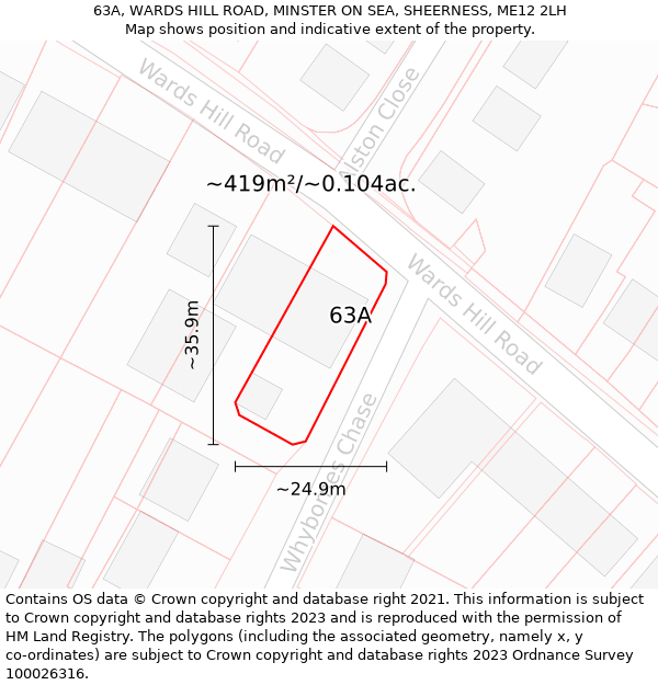 63A, WARDS HILL ROAD, MINSTER ON SEA, SHEERNESS, ME12 2LH: Plot and title map