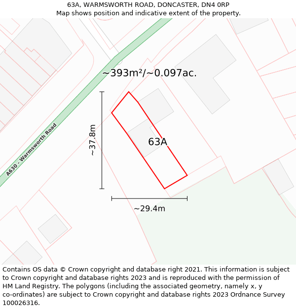 63A, WARMSWORTH ROAD, DONCASTER, DN4 0RP: Plot and title map