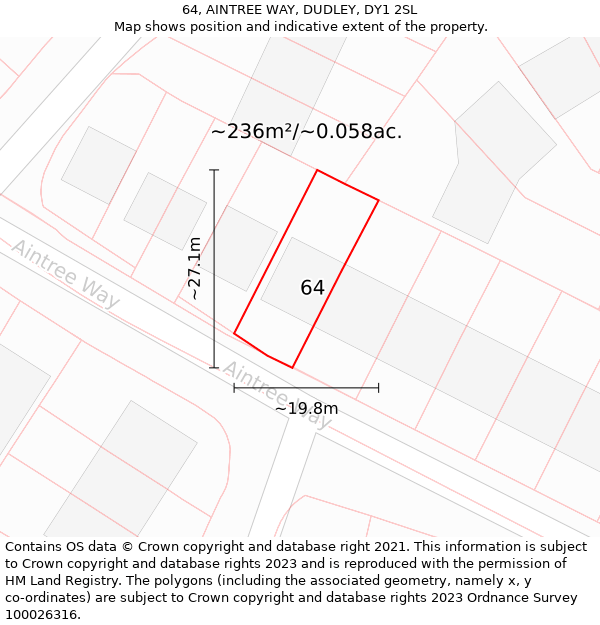 64, AINTREE WAY, DUDLEY, DY1 2SL: Plot and title map