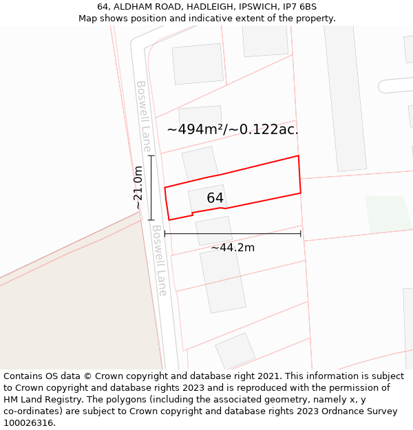 64, ALDHAM ROAD, HADLEIGH, IPSWICH, IP7 6BS: Plot and title map