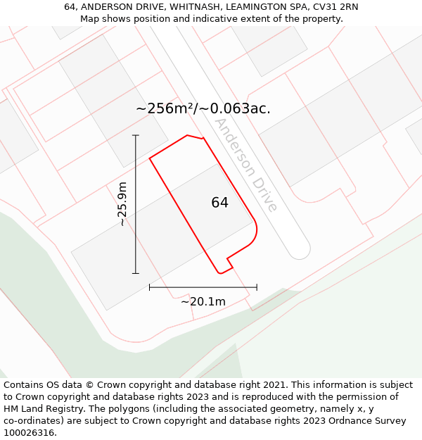 64, ANDERSON DRIVE, WHITNASH, LEAMINGTON SPA, CV31 2RN: Plot and title map