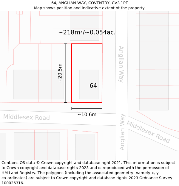 64, ANGLIAN WAY, COVENTRY, CV3 1PE: Plot and title map