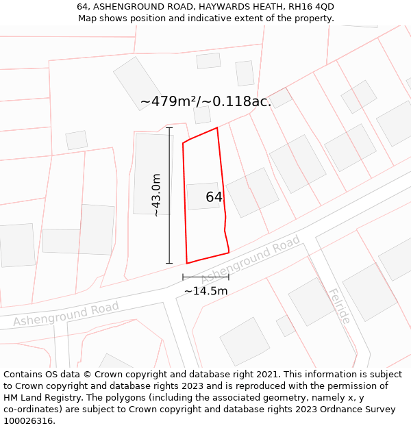 64, ASHENGROUND ROAD, HAYWARDS HEATH, RH16 4QD: Plot and title map