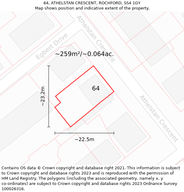 64, ATHELSTAN CRESCENT, ROCHFORD, SS4 1GY: Plot and title map