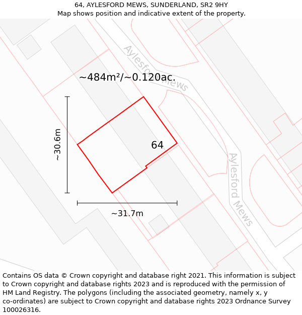 64, AYLESFORD MEWS, SUNDERLAND, SR2 9HY: Plot and title map