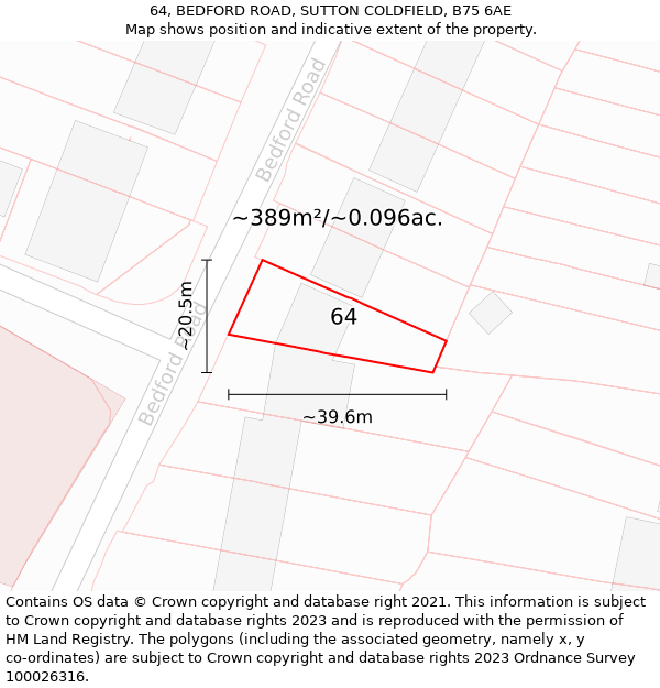 64, BEDFORD ROAD, SUTTON COLDFIELD, B75 6AE: Plot and title map
