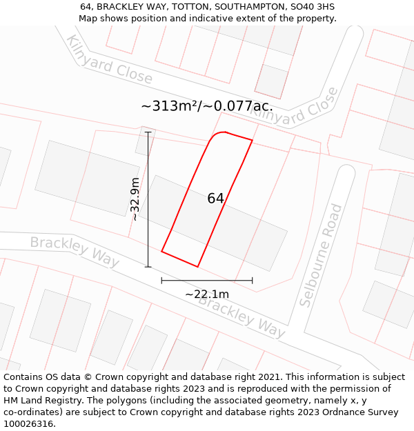 64, BRACKLEY WAY, TOTTON, SOUTHAMPTON, SO40 3HS: Plot and title map