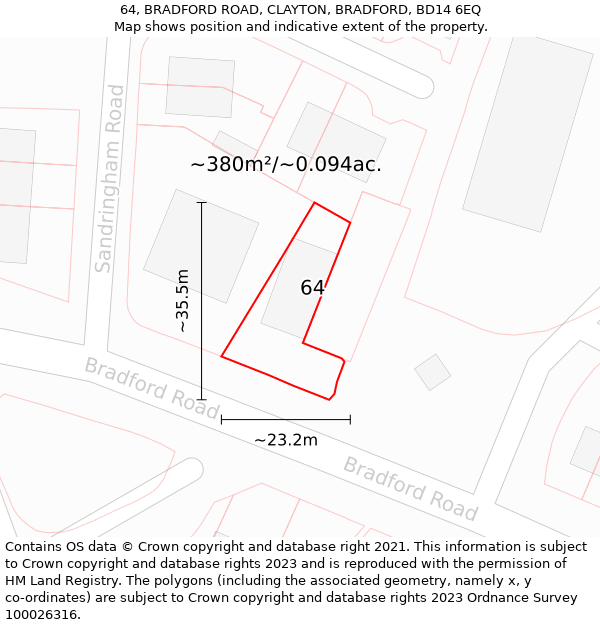 64, BRADFORD ROAD, CLAYTON, BRADFORD, BD14 6EQ: Plot and title map