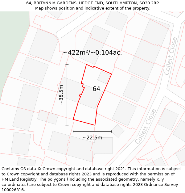 64, BRITANNIA GARDENS, HEDGE END, SOUTHAMPTON, SO30 2RP: Plot and title map