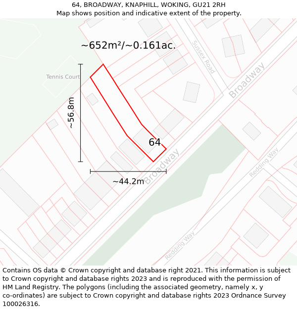 64, BROADWAY, KNAPHILL, WOKING, GU21 2RH: Plot and title map