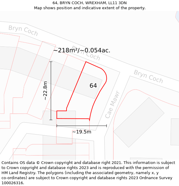 64, BRYN COCH, WREXHAM, LL11 3DN: Plot and title map