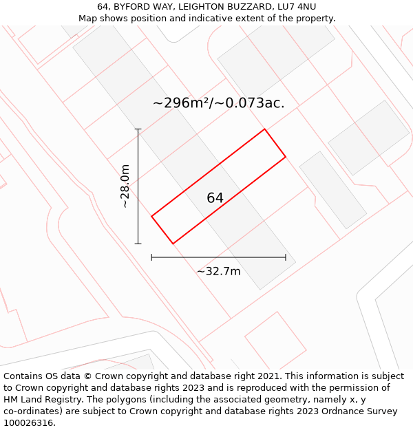 64, BYFORD WAY, LEIGHTON BUZZARD, LU7 4NU: Plot and title map