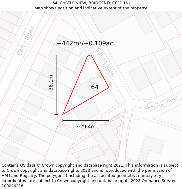 64, CASTLE VIEW, BRIDGEND, CF31 1NJ: Plot and title map