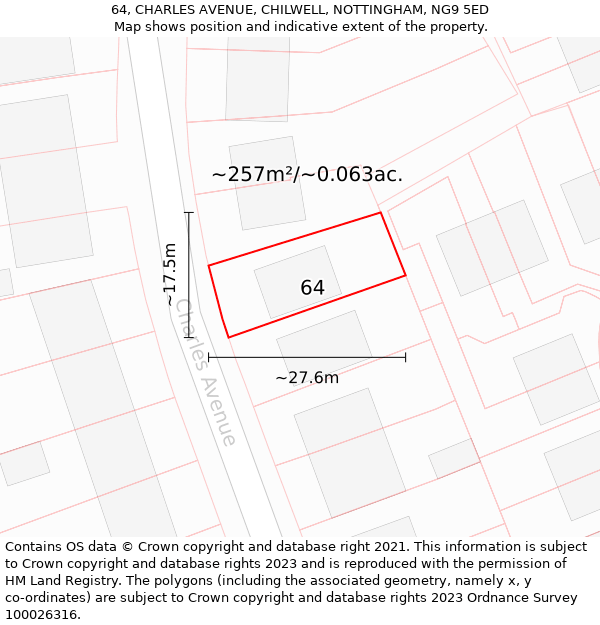 64, CHARLES AVENUE, CHILWELL, NOTTINGHAM, NG9 5ED: Plot and title map