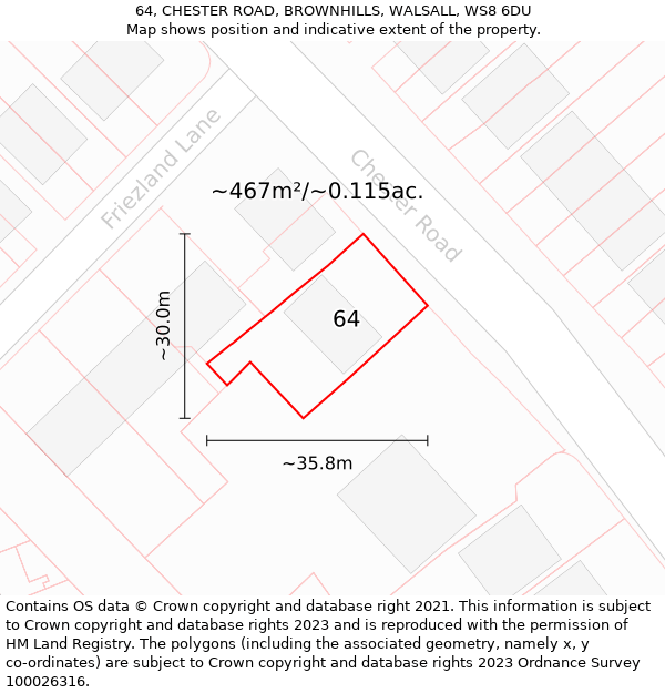 64, CHESTER ROAD, BROWNHILLS, WALSALL, WS8 6DU: Plot and title map