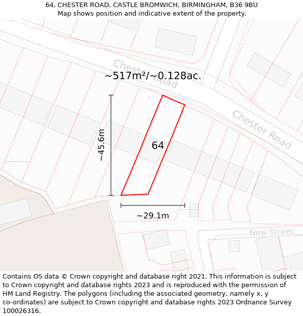 64, CHESTER ROAD, CASTLE BROMWICH, BIRMINGHAM, B36 9BU: Plot and title map