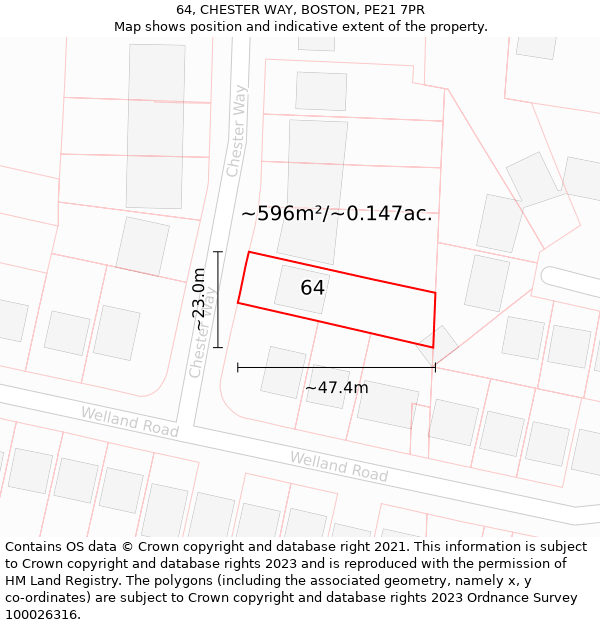 64, CHESTER WAY, BOSTON, PE21 7PR: Plot and title map