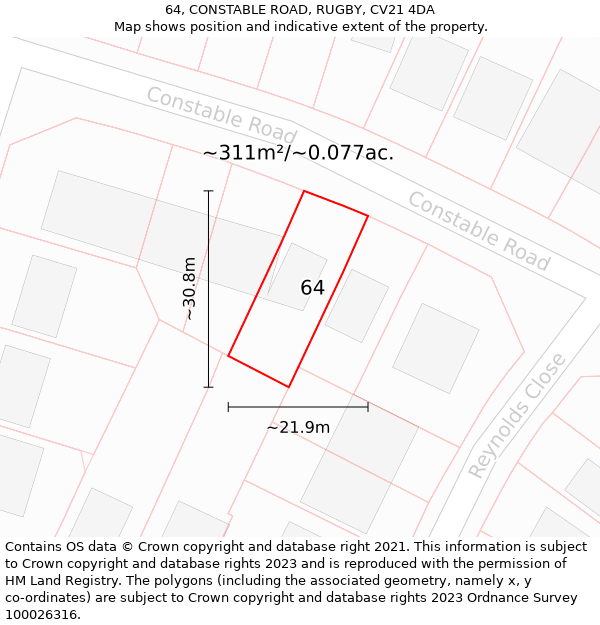 64, CONSTABLE ROAD, RUGBY, CV21 4DA: Plot and title map