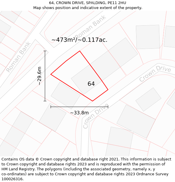 64, CROWN DRIVE, SPALDING, PE11 2HU: Plot and title map
