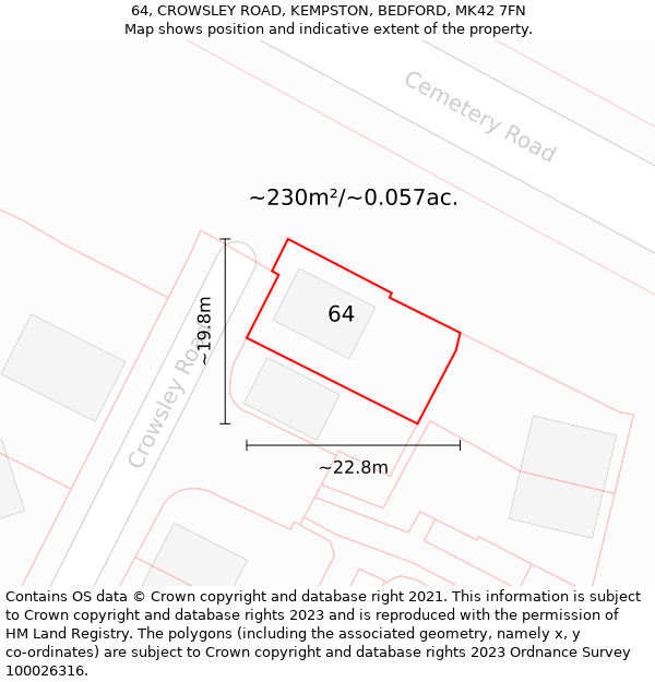 64, CROWSLEY ROAD, KEMPSTON, BEDFORD, MK42 7FN: Plot and title map