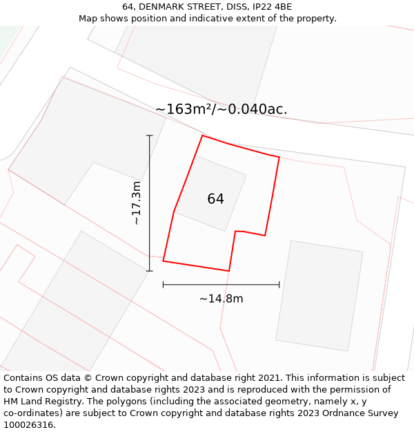 64, DENMARK STREET, DISS, IP22 4BE: Plot and title map