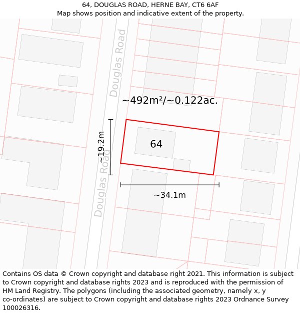 64, DOUGLAS ROAD, HERNE BAY, CT6 6AF: Plot and title map