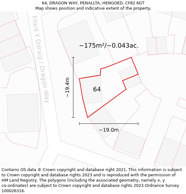 64, DRAGON WAY, PENALLTA, HENGOED, CF82 6GT: Plot and title map