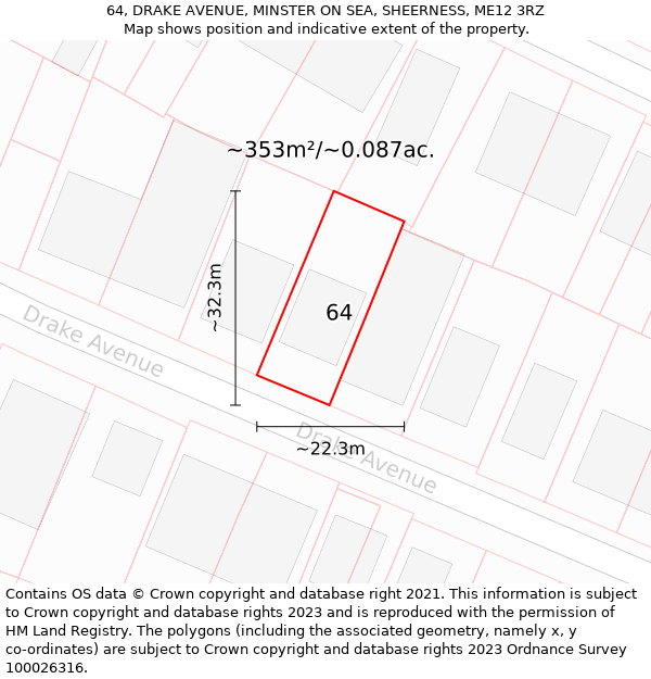 64, DRAKE AVENUE, MINSTER ON SEA, SHEERNESS, ME12 3RZ: Plot and title map