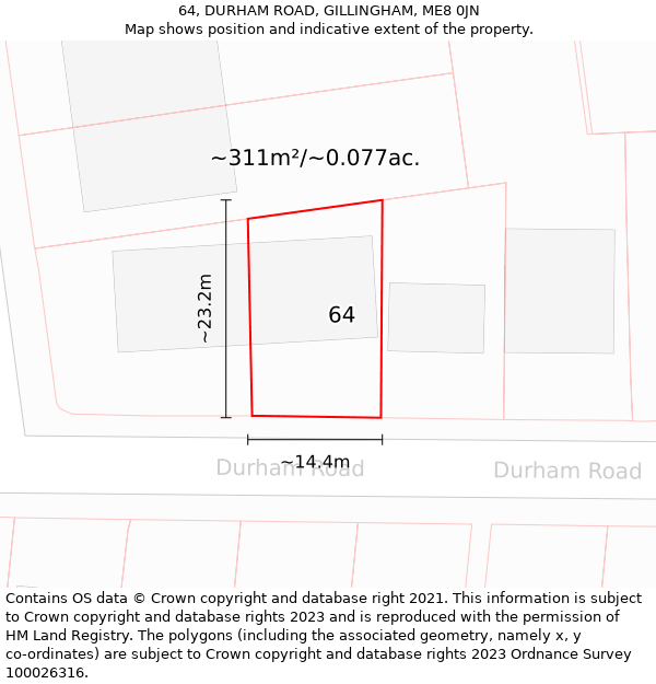 64, DURHAM ROAD, GILLINGHAM, ME8 0JN: Plot and title map