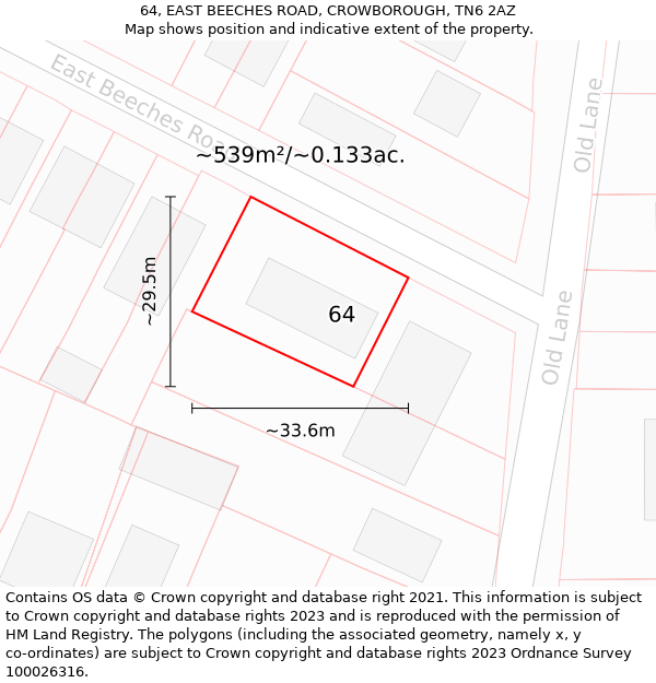 64, EAST BEECHES ROAD, CROWBOROUGH, TN6 2AZ: Plot and title map