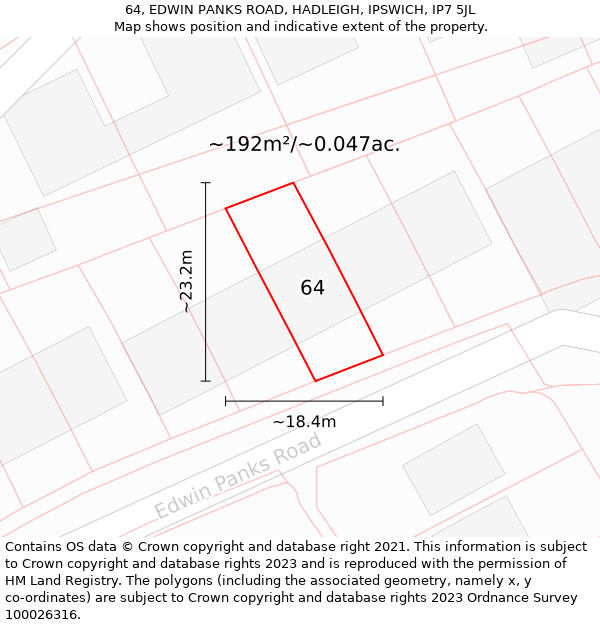 64, EDWIN PANKS ROAD, HADLEIGH, IPSWICH, IP7 5JL: Plot and title map