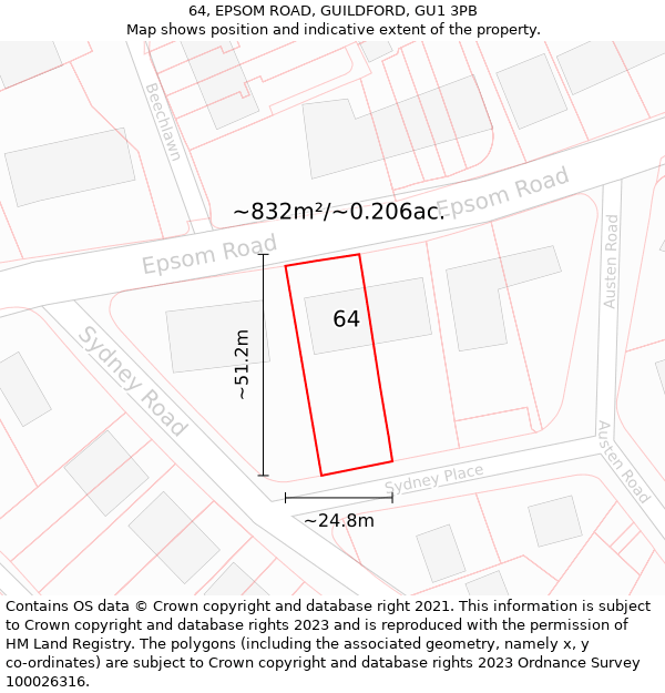 64, EPSOM ROAD, GUILDFORD, GU1 3PB: Plot and title map