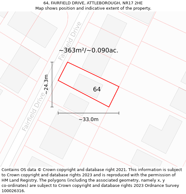 64, FAIRFIELD DRIVE, ATTLEBOROUGH, NR17 2HE: Plot and title map