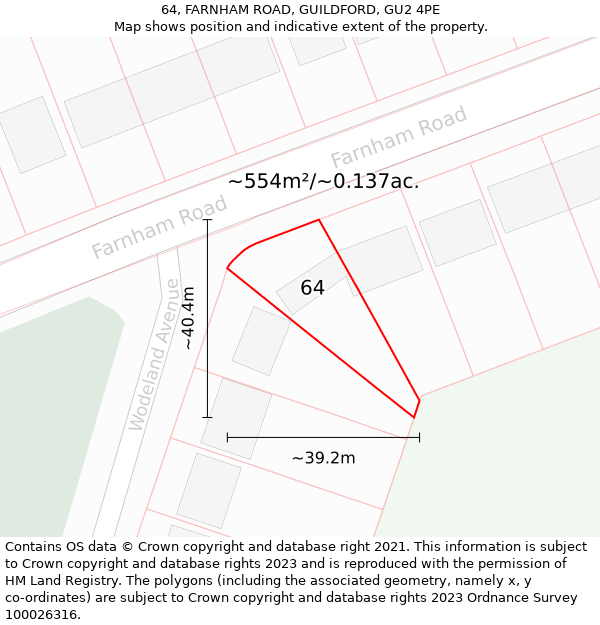 64, FARNHAM ROAD, GUILDFORD, GU2 4PE: Plot and title map