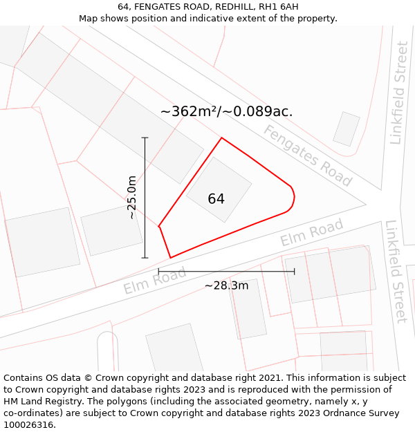 64, FENGATES ROAD, REDHILL, RH1 6AH: Plot and title map