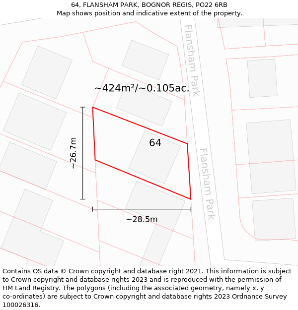 64, FLANSHAM PARK, BOGNOR REGIS, PO22 6RB: Plot and title map