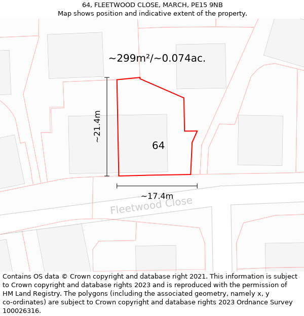 64, FLEETWOOD CLOSE, MARCH, PE15 9NB: Plot and title map