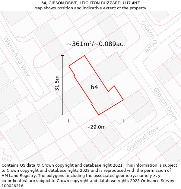 64, GIBSON DRIVE, LEIGHTON BUZZARD, LU7 4NZ: Plot and title map