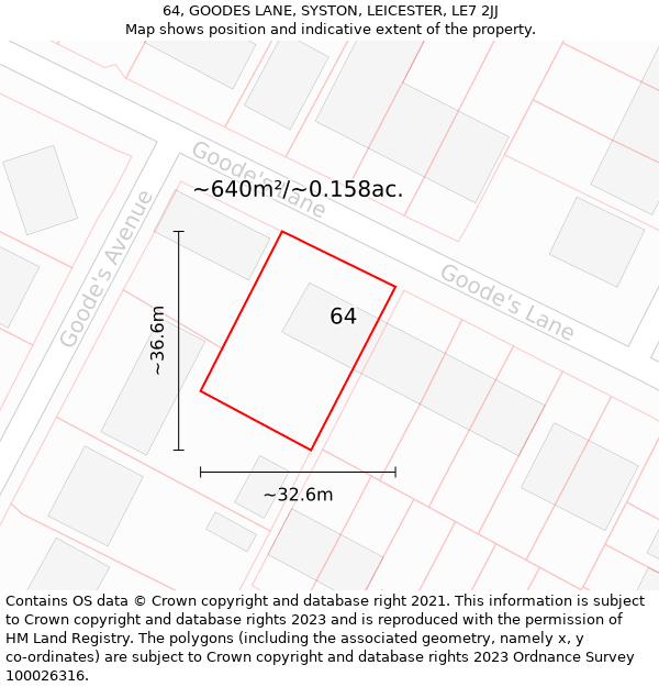 64, GOODES LANE, SYSTON, LEICESTER, LE7 2JJ: Plot and title map