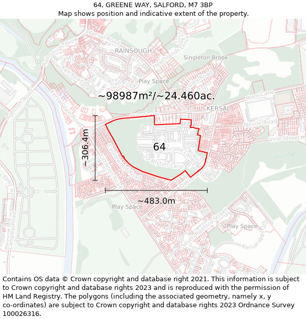 64, GREENE WAY, SALFORD, M7 3BP: Plot and title map