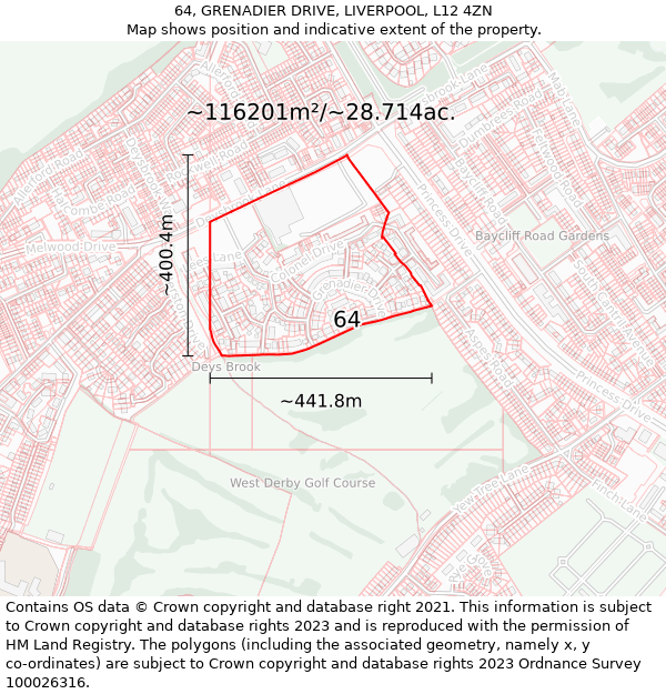 64, GRENADIER DRIVE, LIVERPOOL, L12 4ZN: Plot and title map