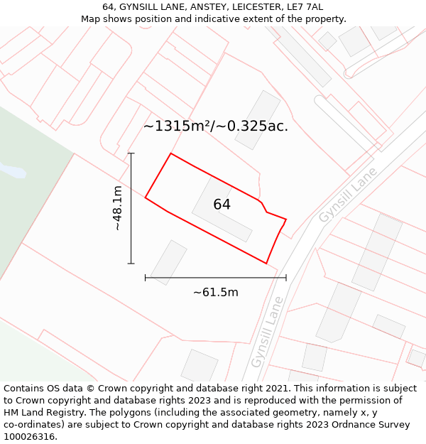 64, GYNSILL LANE, ANSTEY, LEICESTER, LE7 7AL: Plot and title map