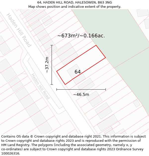 64, HADEN HILL ROAD, HALESOWEN, B63 3NG: Plot and title map